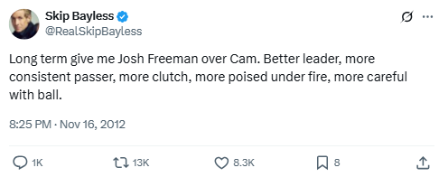 Josh Freeman Over Cam Newton?